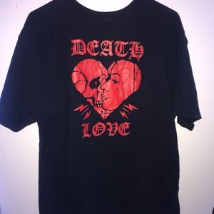 Black and red “death•love” t shirt